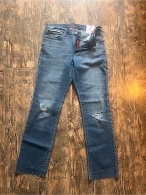Lucky Brand Women's Straight Leg Ripped Mid Rise Blue Jeans